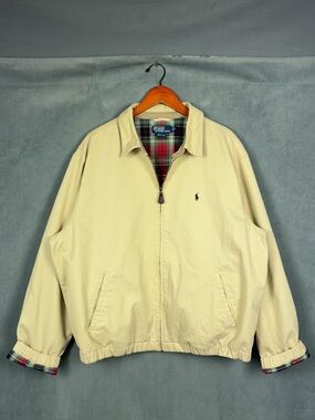 Vintage Polo Ralph Lauren Harrington Jacket Mens Size XL Khaki Plaid Lined